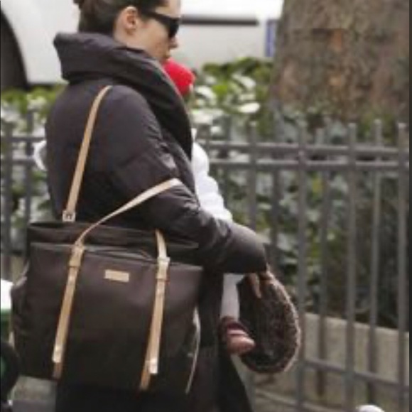 Storksak Handbags - Storksak “Gigi” bag in chocolate with leather straps in cream